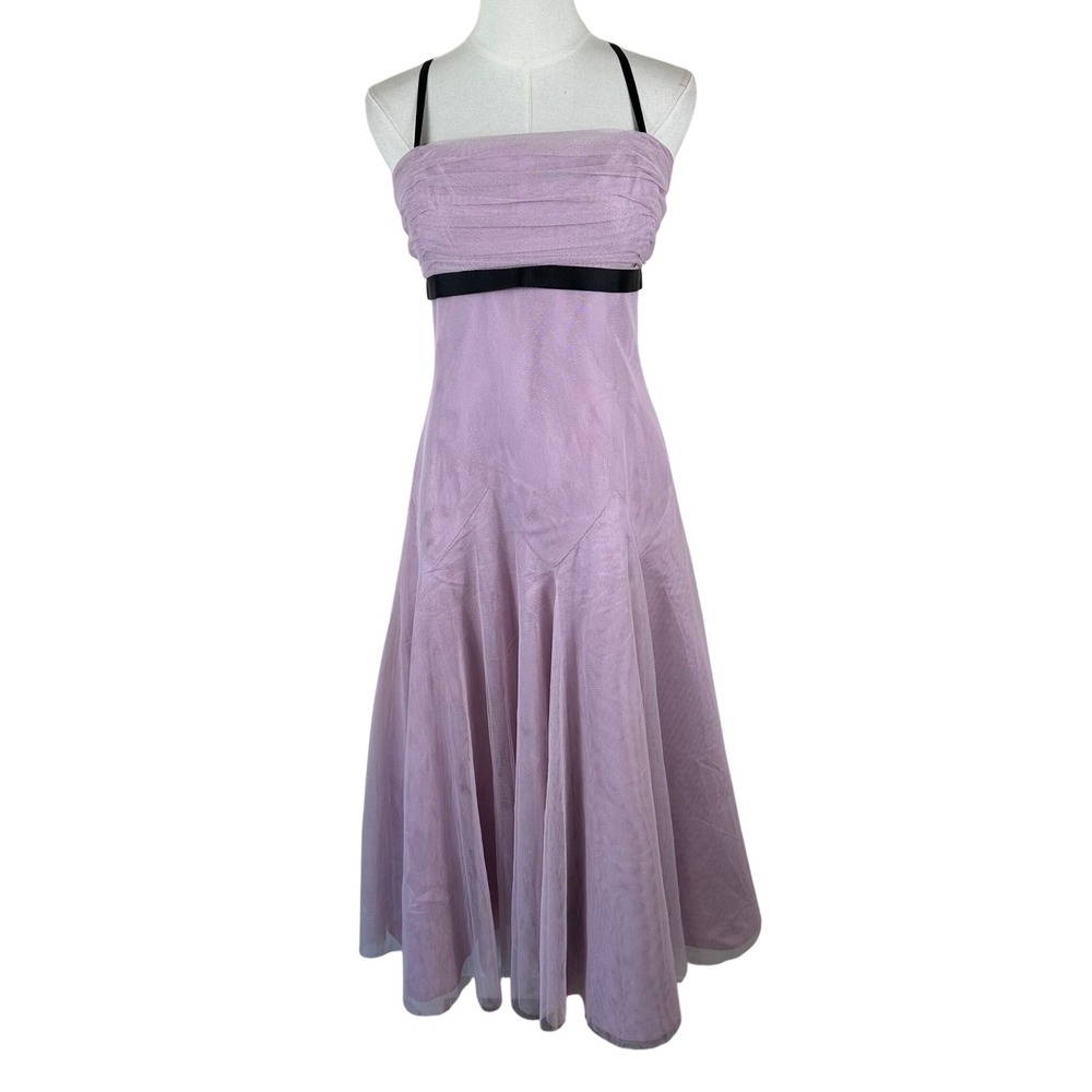 Vintage 90s Vera Wang Gold Label Dress 10 Lavender Tulle Midi Balletcore Ribbon